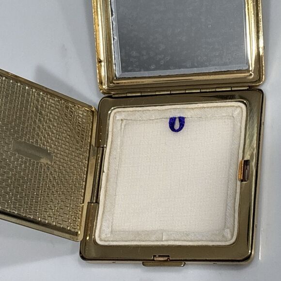 Vintage Compact Mirror Japan Black Velvet Beaded Gold Tone New Light - Picture 15 of 16